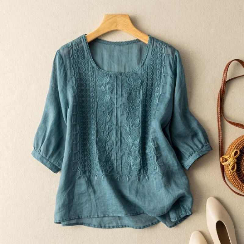 Women's Viscose Blouse with Floral Embroidery for Warm Days