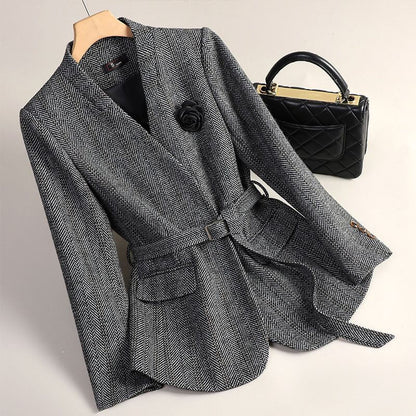 Women's Wool Blazer with belted waistline for Workwear -