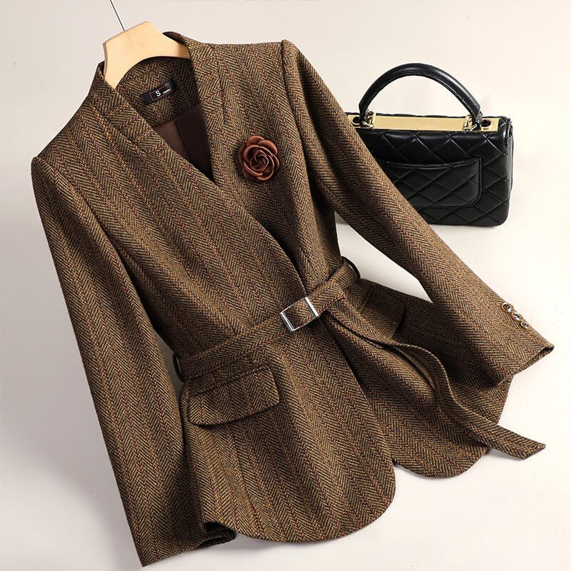 Women's Wool Blazer with belted waistline for Workwear -