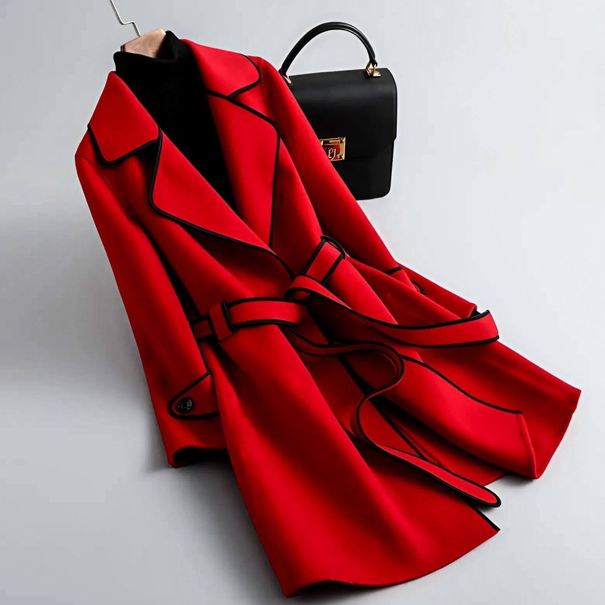 Women's Wool Coat with Contrast Piping for Transition Weather -