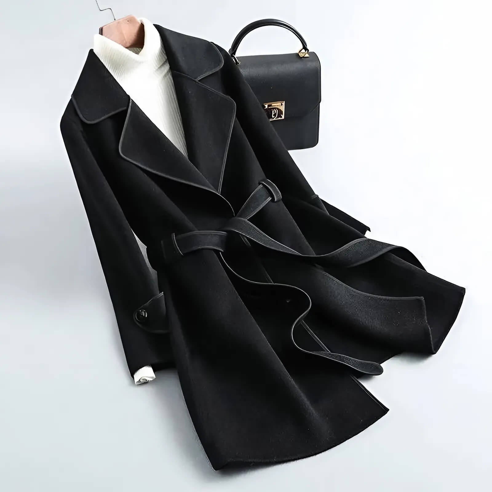 Women's Wool Coat with Contrast Piping for Transition Weather -