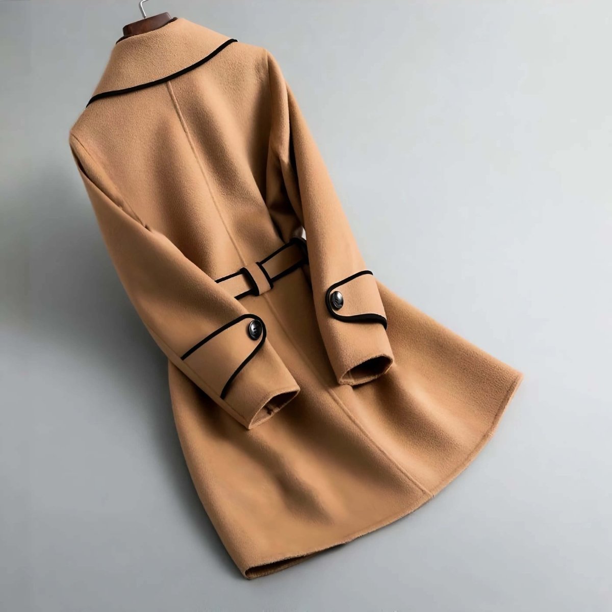 Women's Wool Coat with Contrast Piping for Transition Weather -