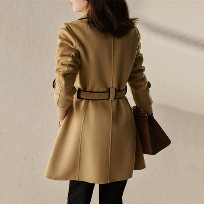 Women's Wool Coat with Contrast Piping for Transition Weather -
