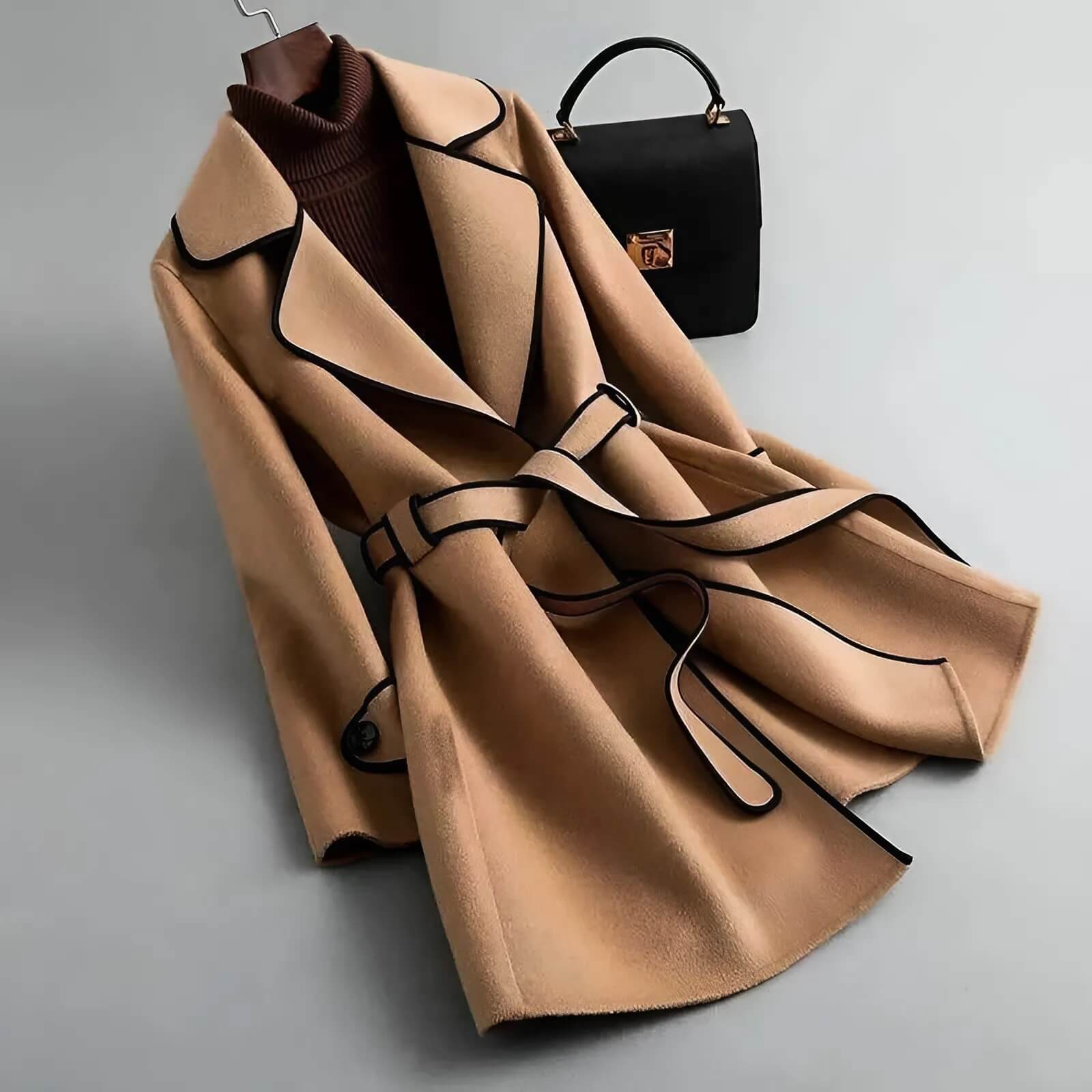 Women's Wool Coat with Contrast Piping for Transition Weather -
