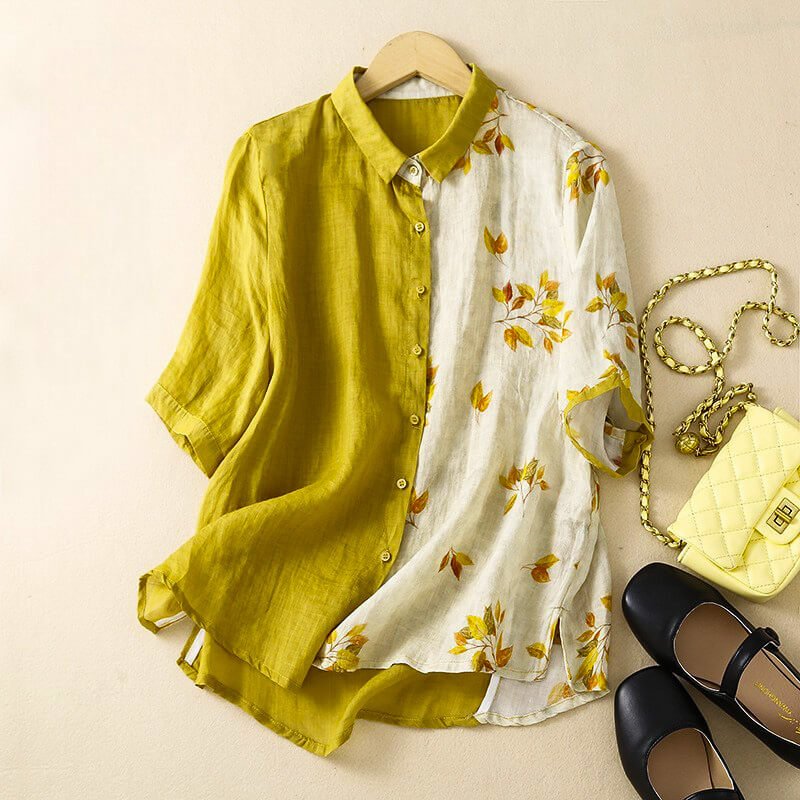 Lila Two-Tone Linen Blouse