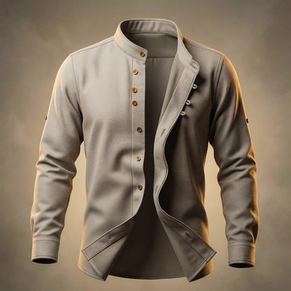 Men's Cotton Linen Shirt with Mandarin Collar for Smart-Casual
