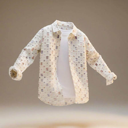 Men's Patchwork Button-Down Shirt with Colourway for Casual