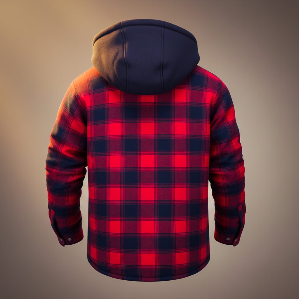 Men's Hooded Plaid Jacket with Quilted Lining for Winter