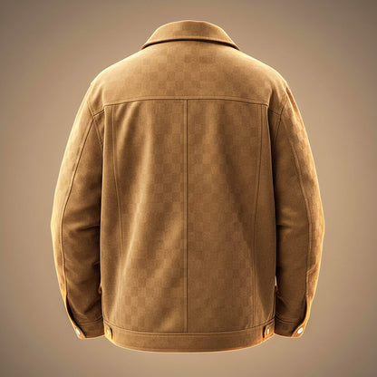 Men's Checkered Suede Jacket with Point Collar for Outerwear