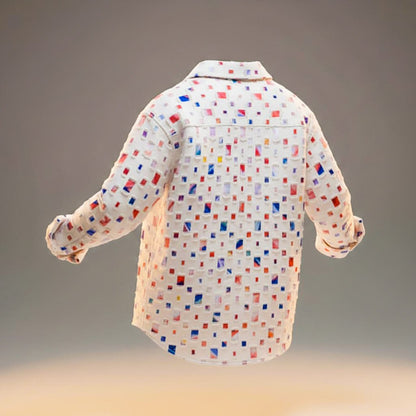 Men's Patchwork Button-Down Shirt with Colourway for Casual