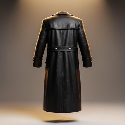 Men's Leather Overcoat with double-breasted for winter