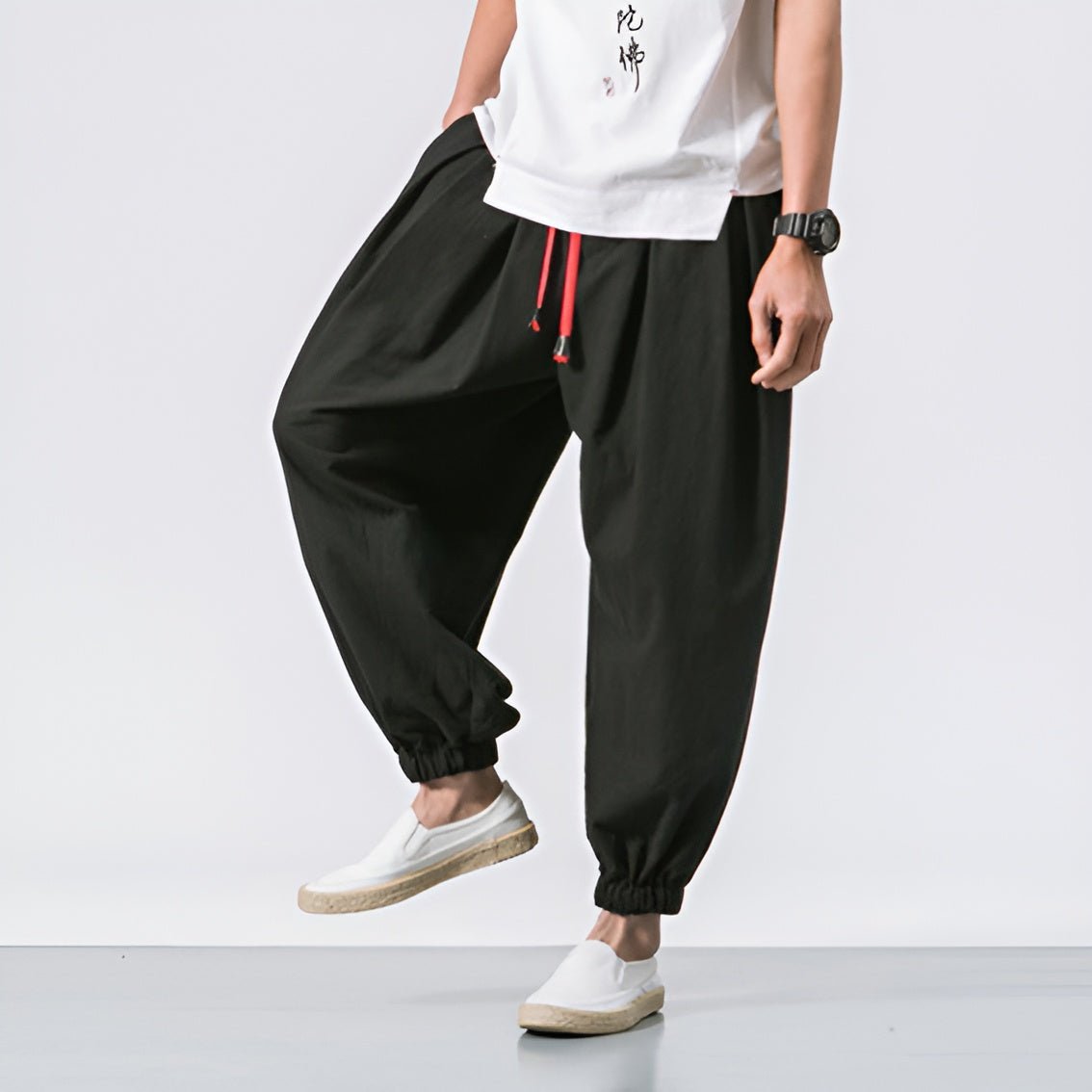 Men's Casual Harem Pants with Elastic Waist for City Wear