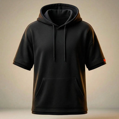 Men's Hooded T-Shirt with Front Kangaroo Pocket for Summer