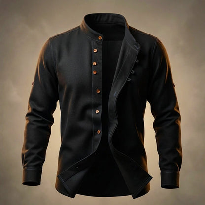 Men's Cotton Linen Shirt with Mandarin Collar for Smart-Casual