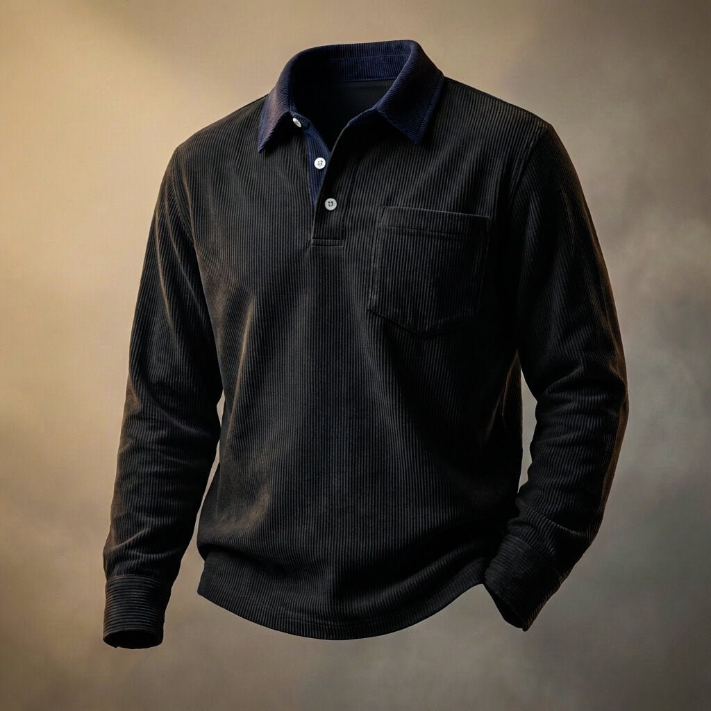 Men's Corduroy Polo with Chest Pocket for Casual Wear