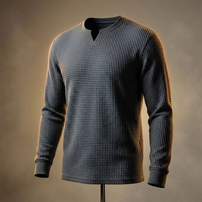Men's Waffle Knit Shirt with V-Neck for Everyday Wear