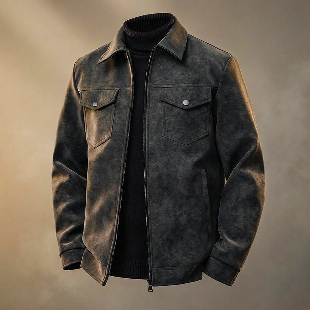 Men's Retro Leather Jacket with Aged Patina for Classic Look