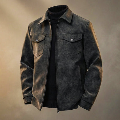Men's Retro Leather Jacket with Aged Patina for Classic Look