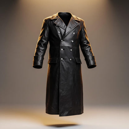 Men's Leather Overcoat with double-breasted for winter