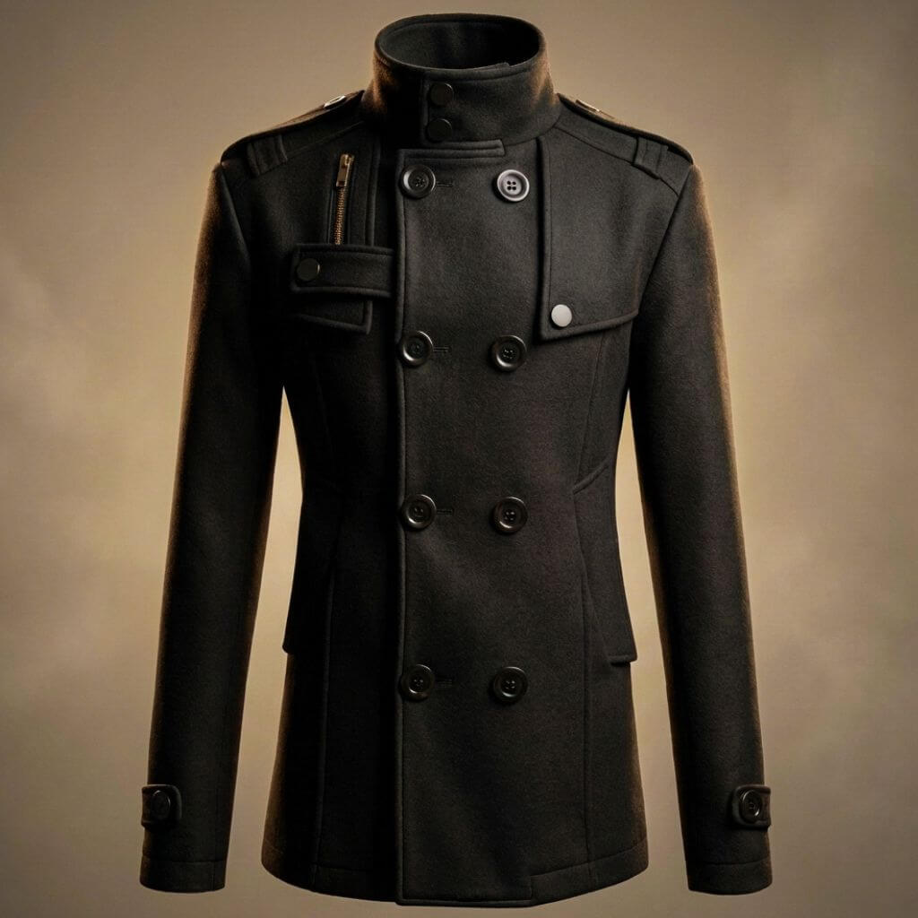 Men's Virgin Wool Coat with Stand Collar for Smart Workwear