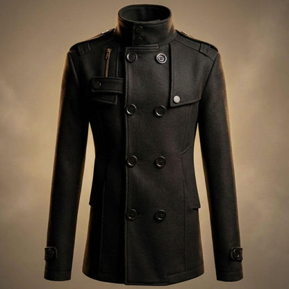 Men's Virgin Wool Coat with Stand Collar for Smart Workwear