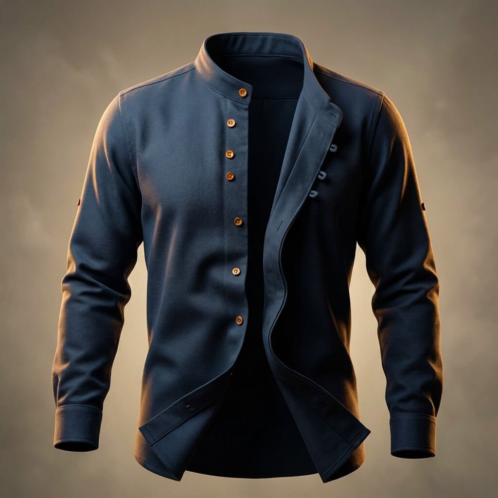 Men's Cotton Linen Shirt with Mandarin Collar for Smart-Casual