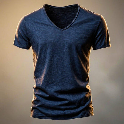 Men's Cotton T-Shirt with V-Neck for Casual Summer Wear
