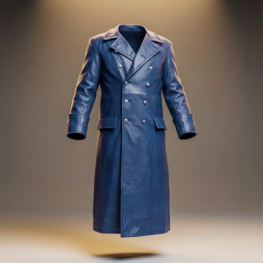Men's Leather Overcoat with double-breasted for winter