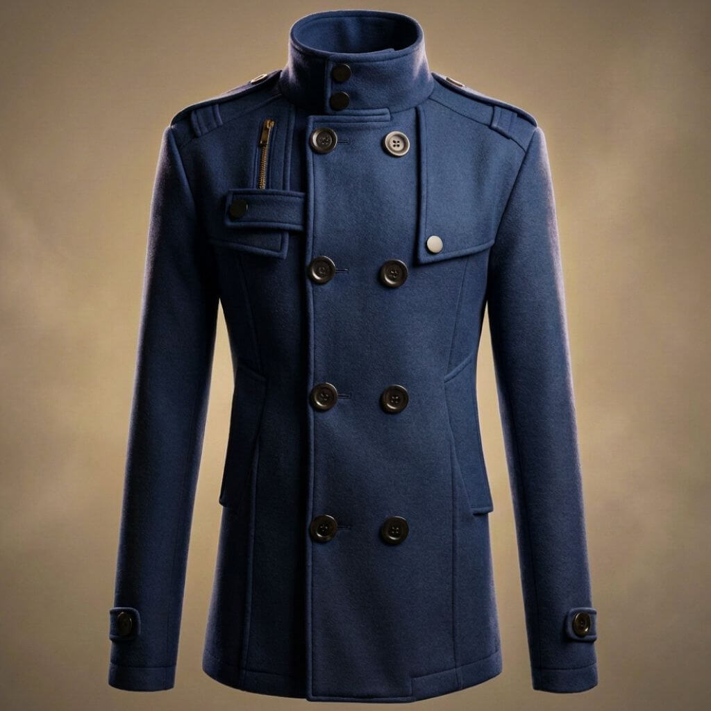Men's Virgin Wool Coat with Stand Collar for Smart Workwear