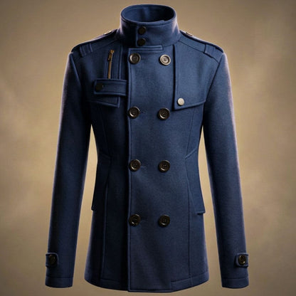 Men's Virgin Wool Coat with Stand Collar for Smart Workwear