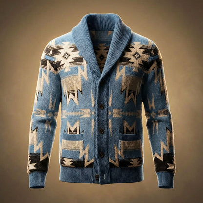 Men's Knit Wool Cardigan with Shawl Collar for Winter