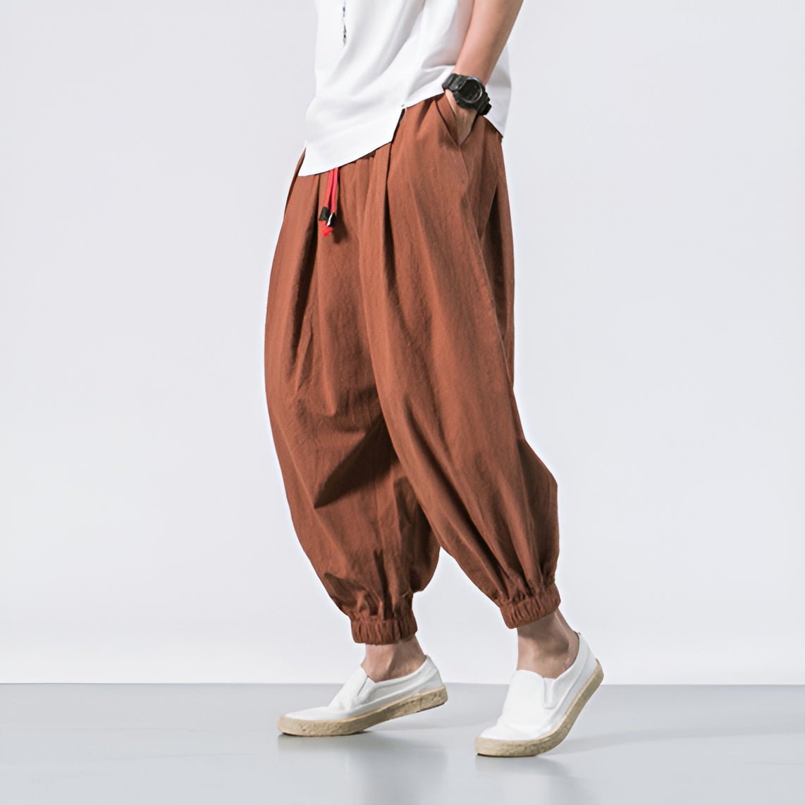Men's Casual Harem Pants with Elastic Waist for City Wear