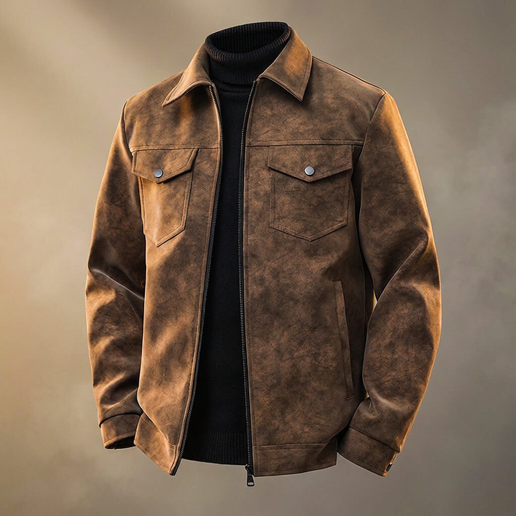 Men's Retro Leather Jacket with Aged Patina for Classic Look