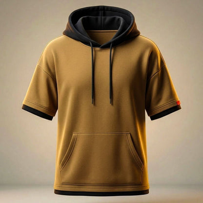 Men's Hooded T-Shirt with Front Kangaroo Pocket for Summer