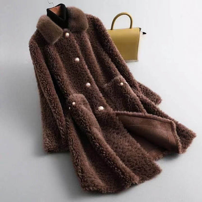 Women's Chic Shearling Coat with Draping for Winter