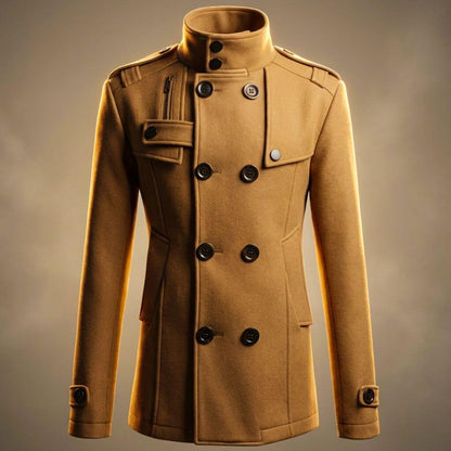 Men's Virgin Wool Coat with Stand Collar for Smart Workwear