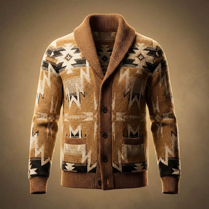 Men's Knit Wool Cardigan with Shawl Collar for Winter