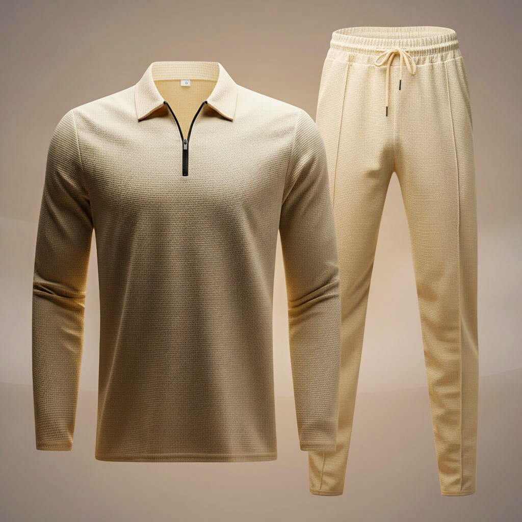 Men's Waffle-Knit Athleisure Set with Soft Hand for Home