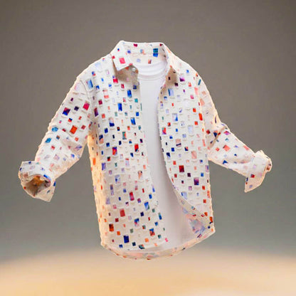 Men's Patchwork Button-Down Shirt with Colourway for Casual