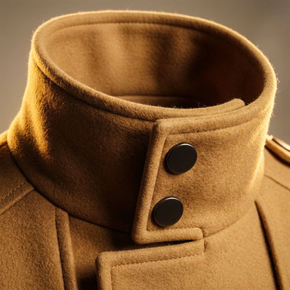 Men's Virgin Wool Coat with Stand Collar for Smart Workwear