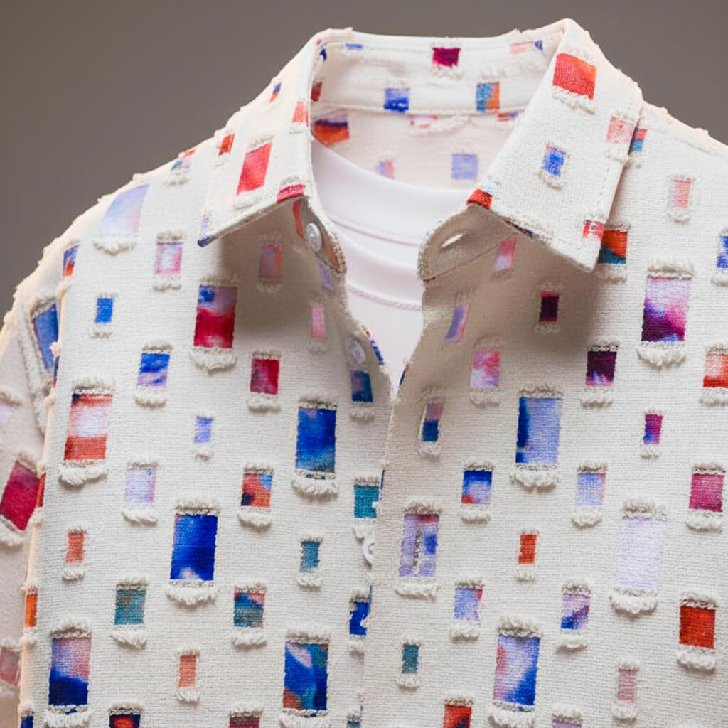 Men's Patchwork Button-Down Shirt with Colourway for Casual
