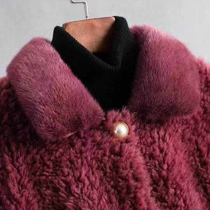 Women's Chic Shearling Coat with Draping for Winter