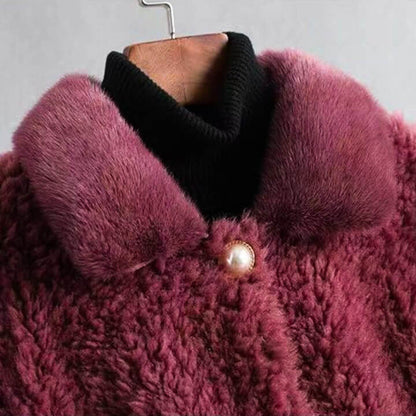 Women's Chic Shearling Coat with Draping for Winter