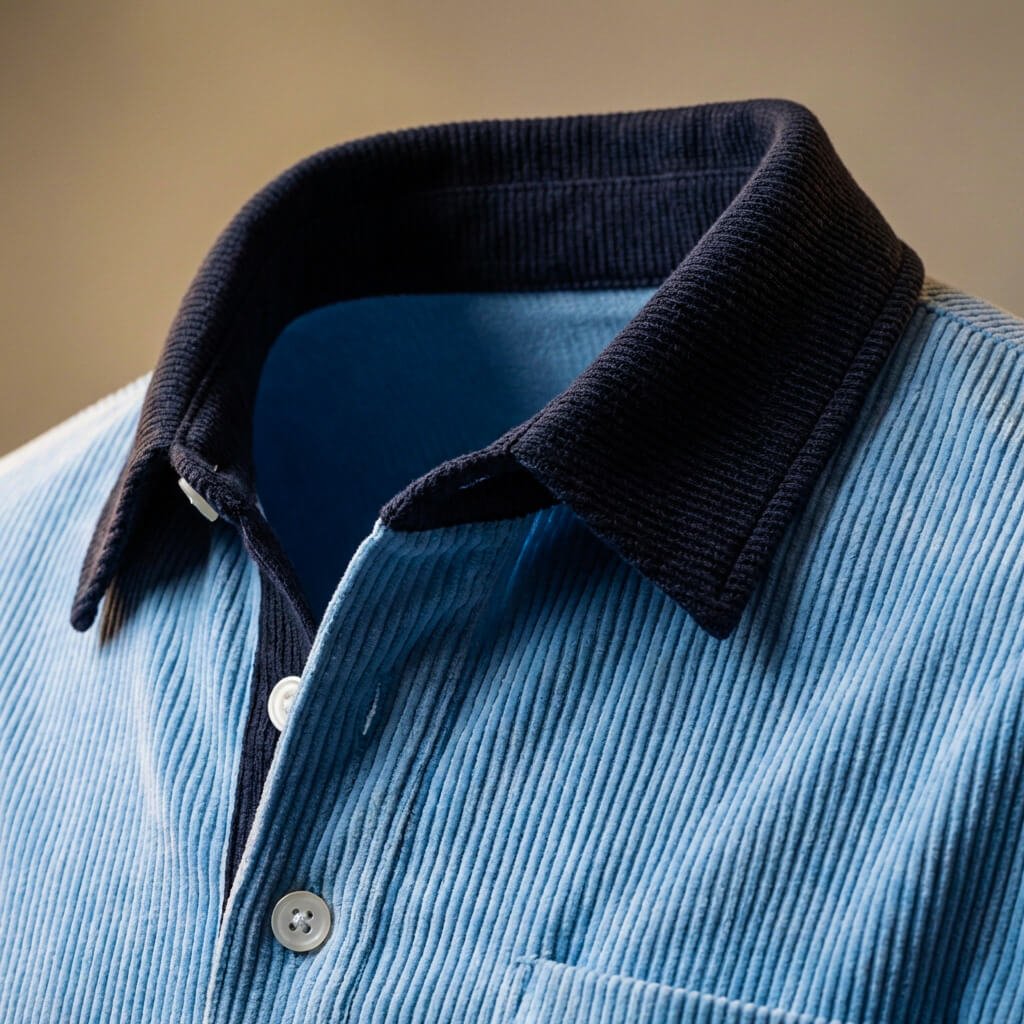 Men's Corduroy Polo with Chest Pocket for Casual Wear