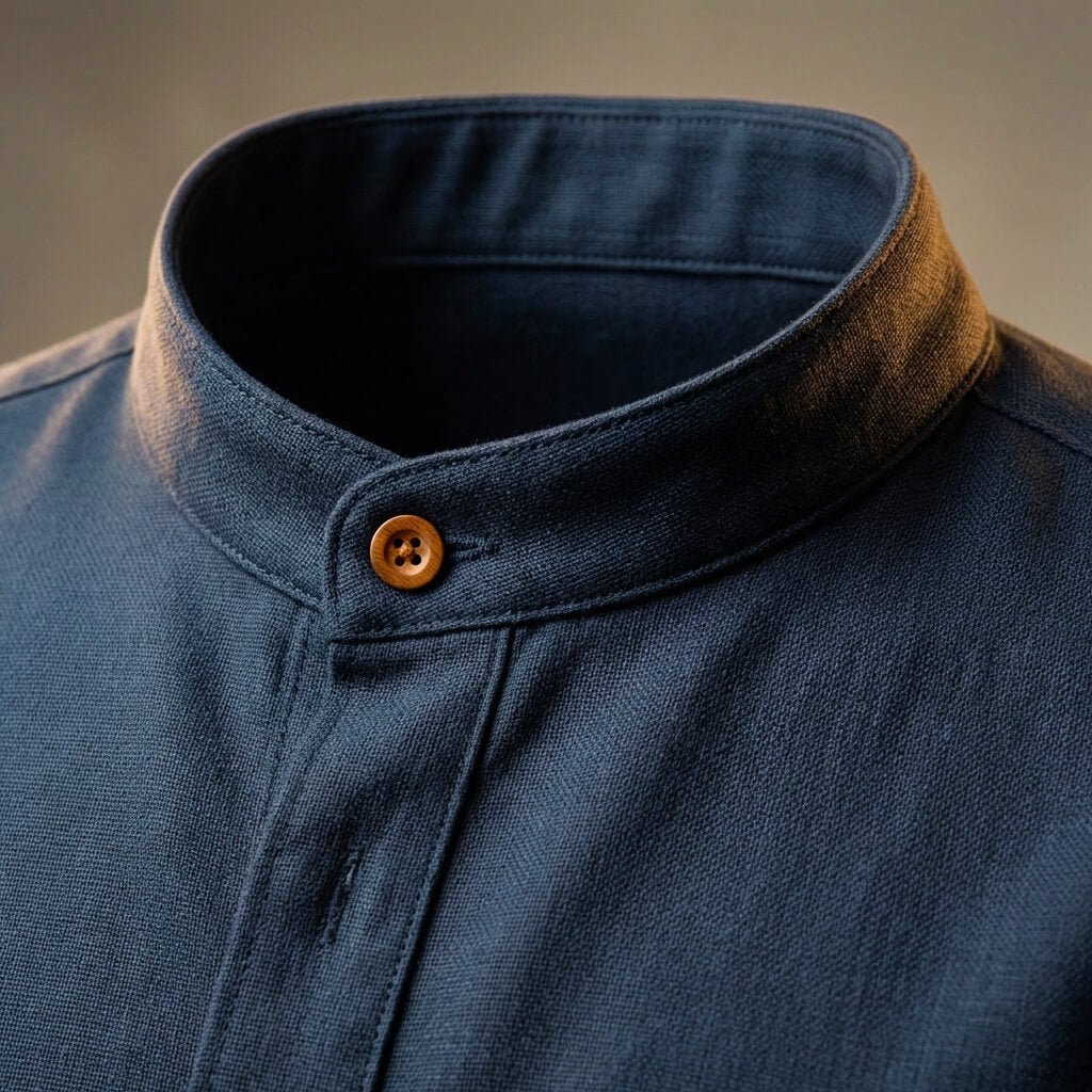 Men's Cotton Linen Shirt with Mandarin Collar for Smart-Casual