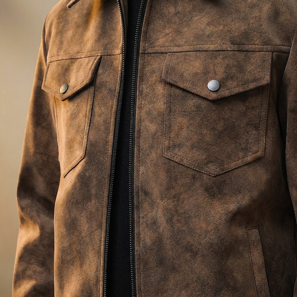 Men's Retro Leather Jacket with Aged Patina for Classic Look