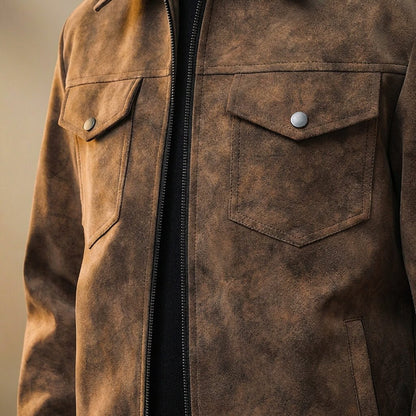 Men's Retro Leather Jacket with Aged Patina for Classic Look
