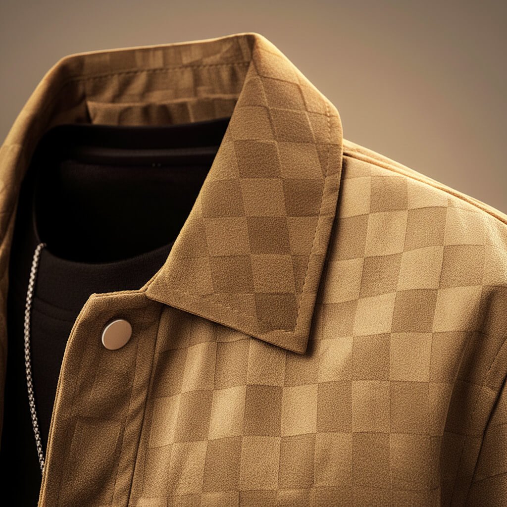 Men's Checkered Suede Jacket with Point Collar for Outerwear