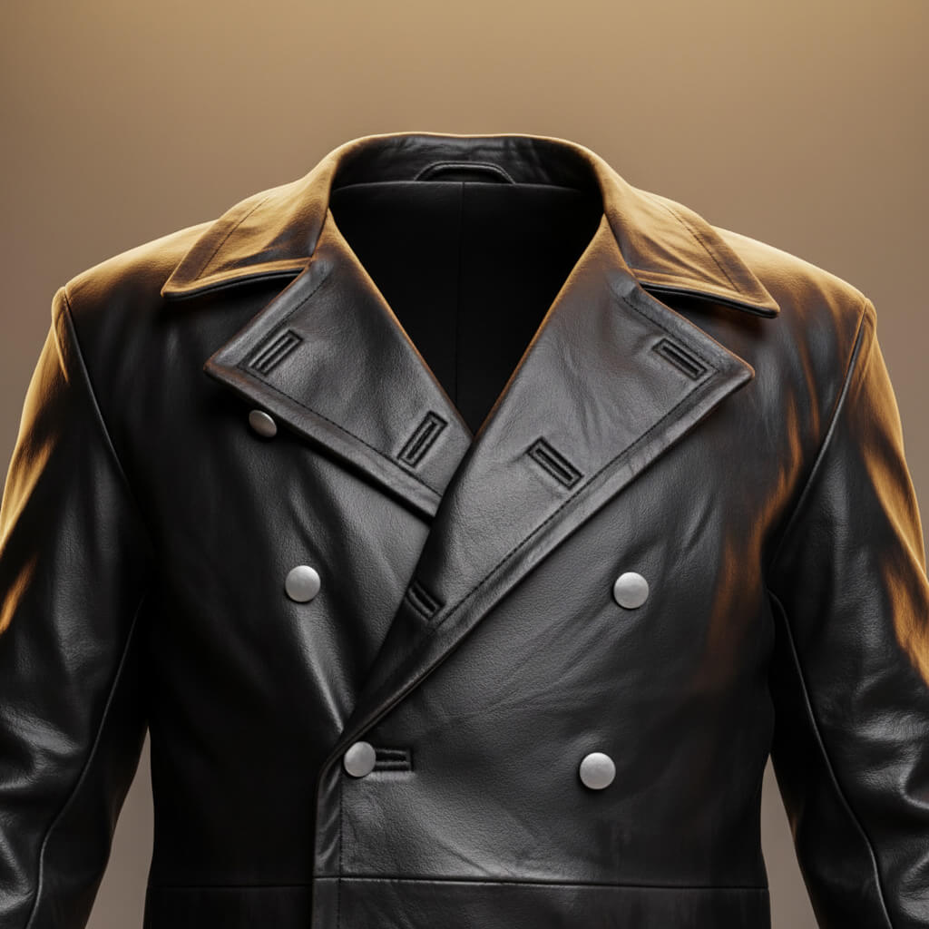 Men's Leather Overcoat with double-breasted for winter