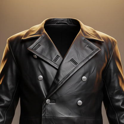 Men's Leather Overcoat with double-breasted for winter